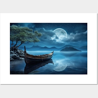 Tranquil Water Boat Serene Landscape Posters and Art